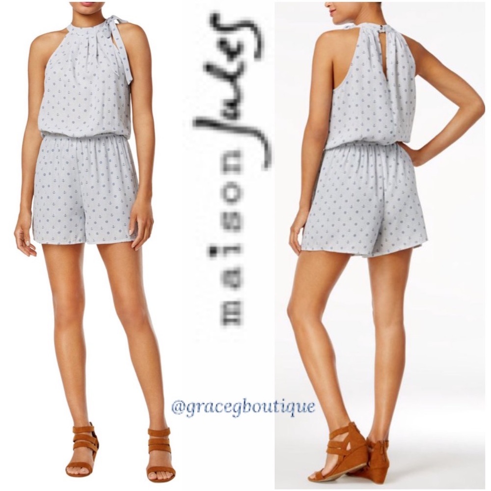 Cute Anchor Print Nautical Romper Tie Shoulder Sleeveless Jumpsuit Dress Shorts